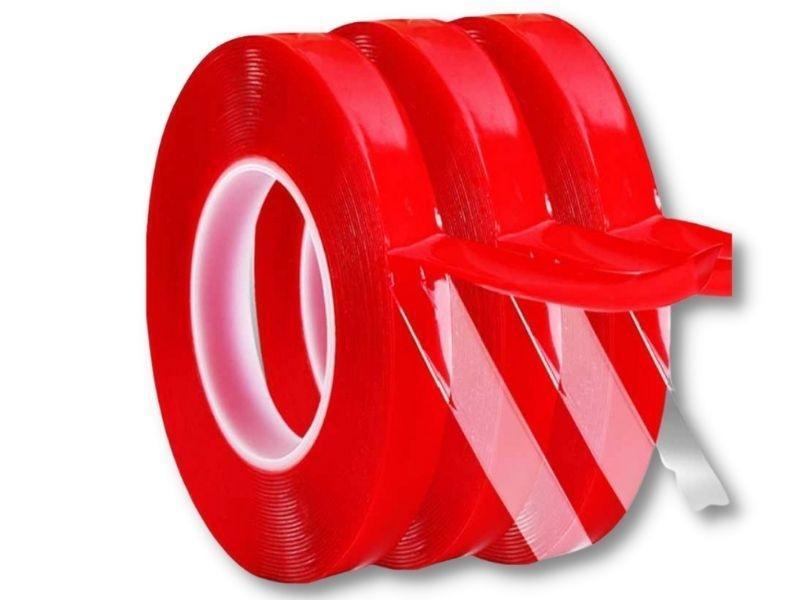 Cinta de doble cara acrílica transparente con soporte rojo - Resopal