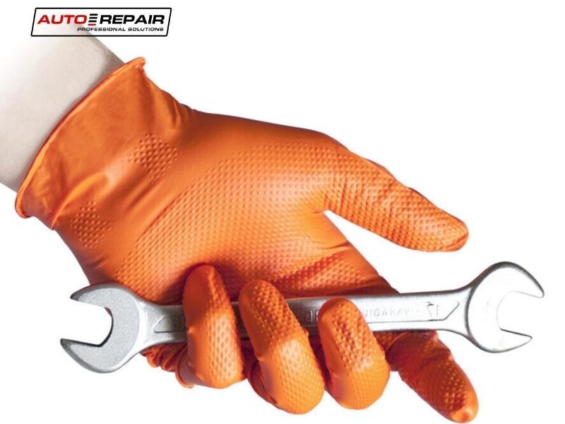 CAJA 50 GUANTES DE NITRILO DIAMANTADO NARANJA PREMIUM TALLA M